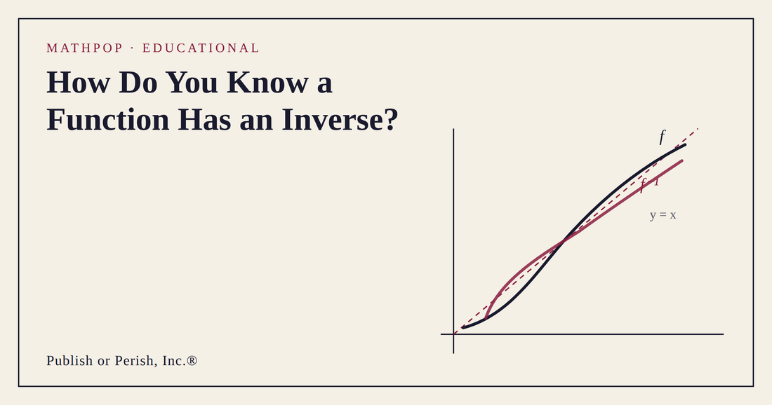 Line art showing an increasing function f and its inverse f-inverse reflected across the diagonal line y=x, illustrating invertibility in calculus