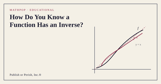 Line art showing an increasing function f and its inverse f-inverse reflected across the diagonal line y=x, illustrating invertibility in calculus