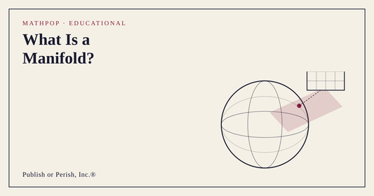 Diagram of a sphere with a tangent plane touching one point and a flat coordinate chart, illustrating the idea of a manifold